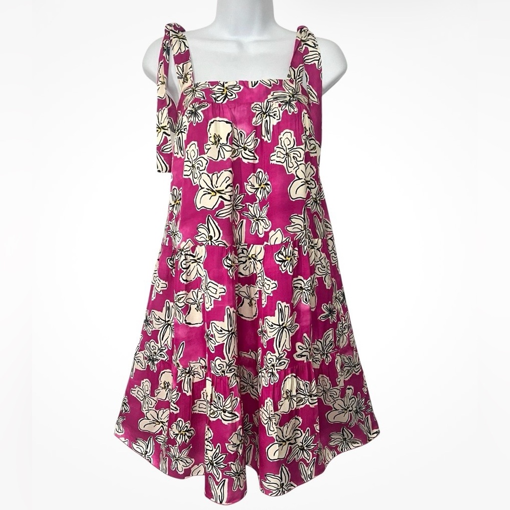 FRNCH Reina Viola Sundress Size L Tiers Hot Pink Floral Italy - Picture 2 of 13